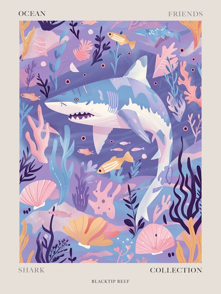 Purple Blacktip Reef Shark Illustration 4 Poster