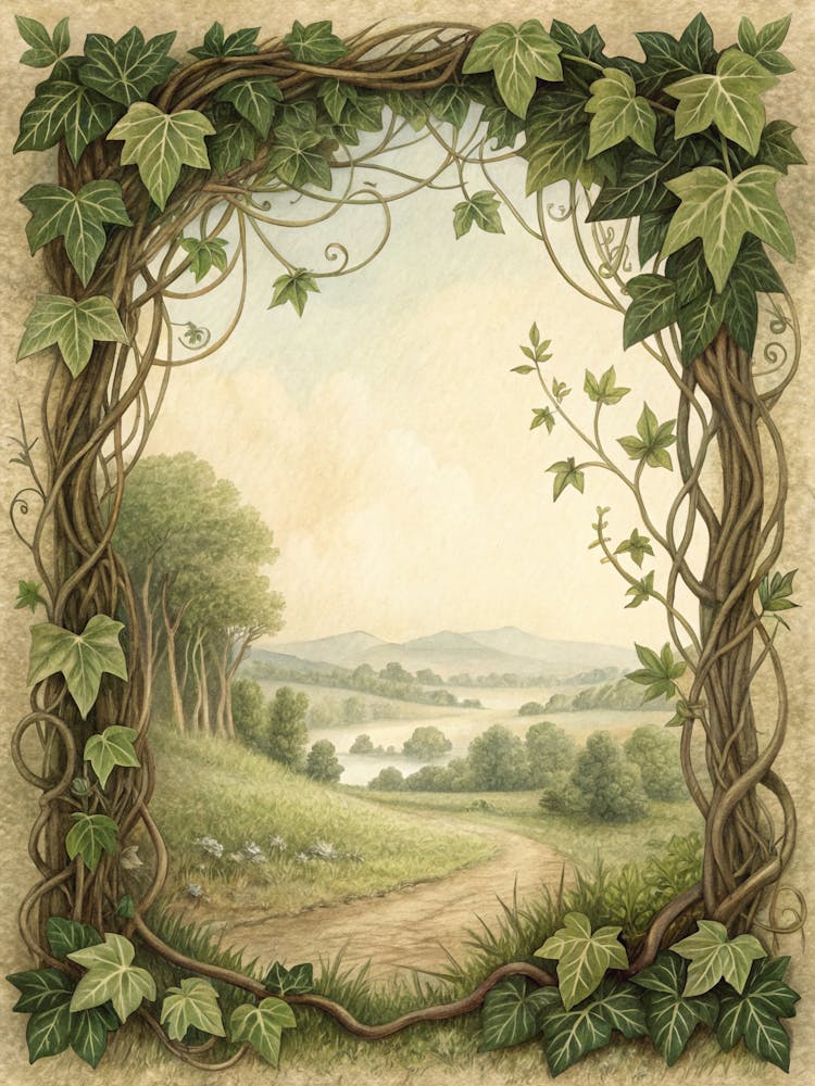 Oil Painting Style Ivy Border Frame In Vintage