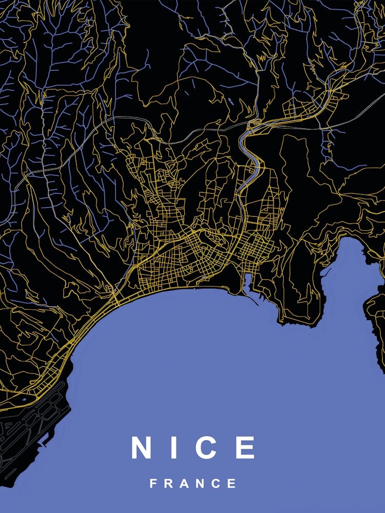 Nice France City Map Black and Gold