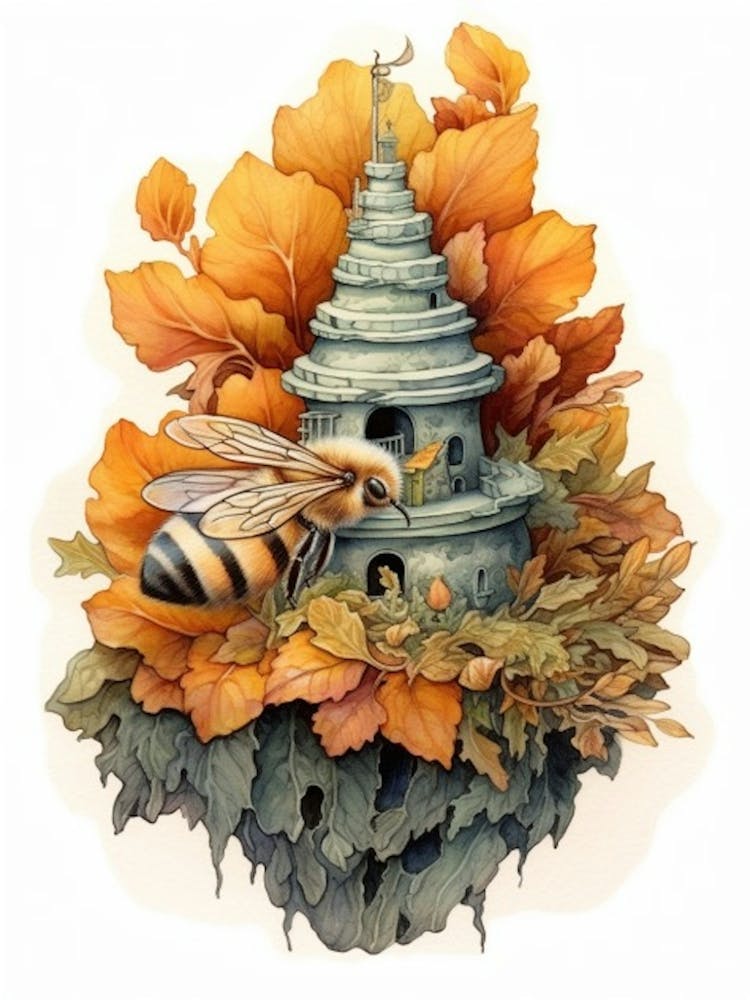 Little Resin Mimic Bee Beehive Watercolour Illustration 4