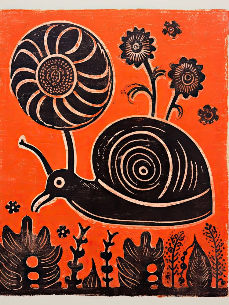 Snail, Woodblock Animal Drawing 2