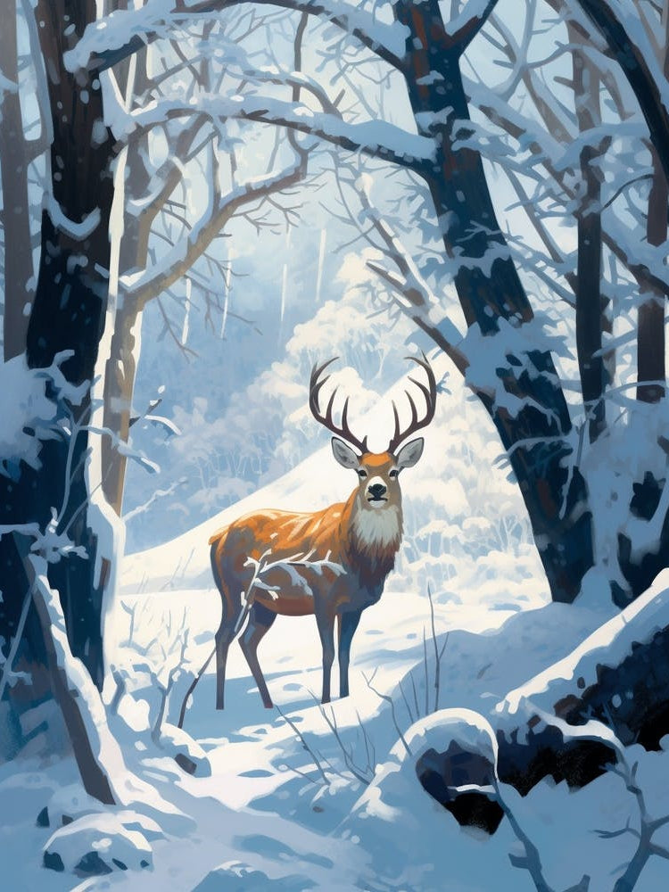 Winter Black Tailed Deer Illustration