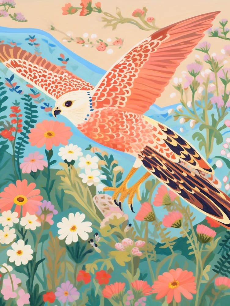 Maximalistisches Vogelgemälde Amerikanischer Turmfalke 2