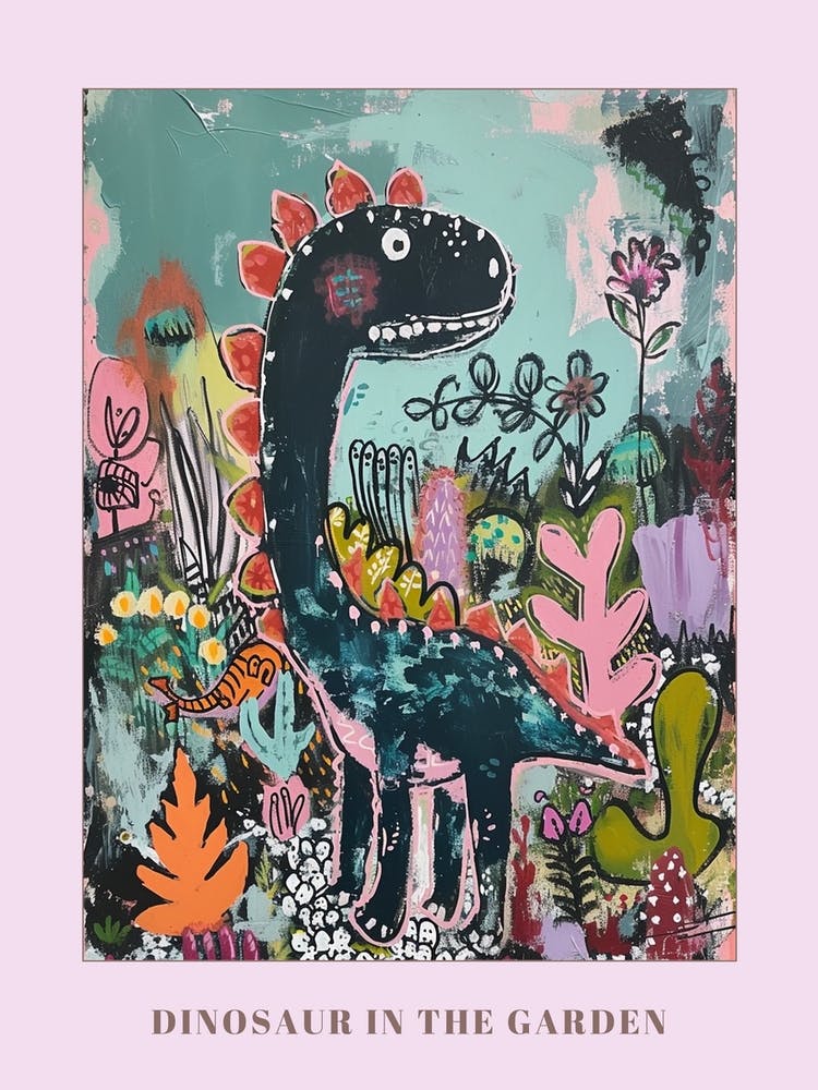 Dinosaur In The Garden Colourful Brushstroke 3 Poster