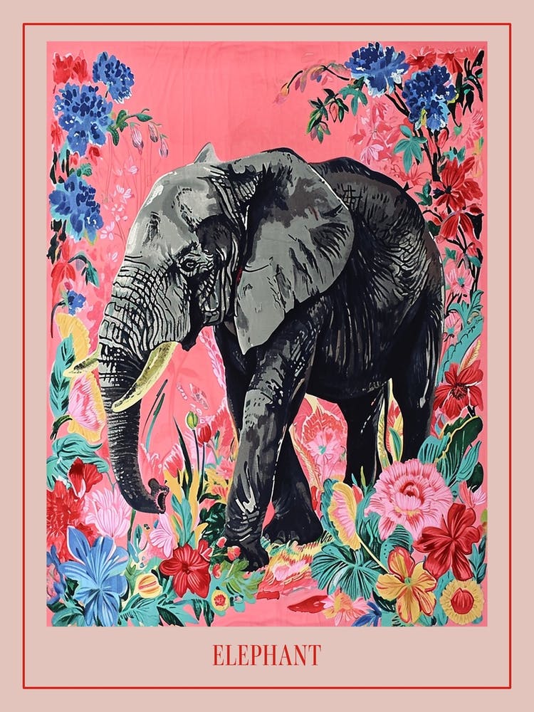 Floral Animal Painting Elephant 2 Poster