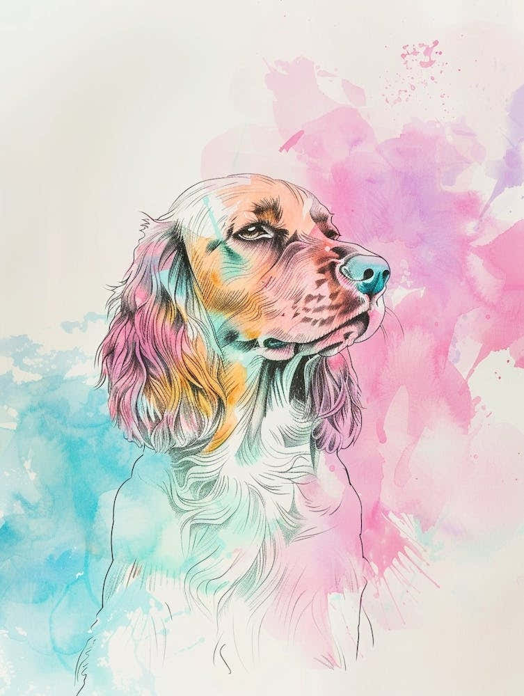 Irish Setter Pastel Line Watercolour Illustration  1