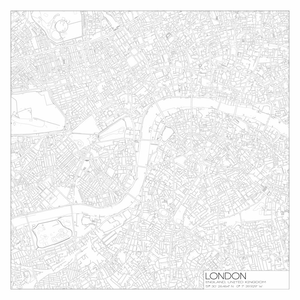 London, England, city map black on white blueprint design