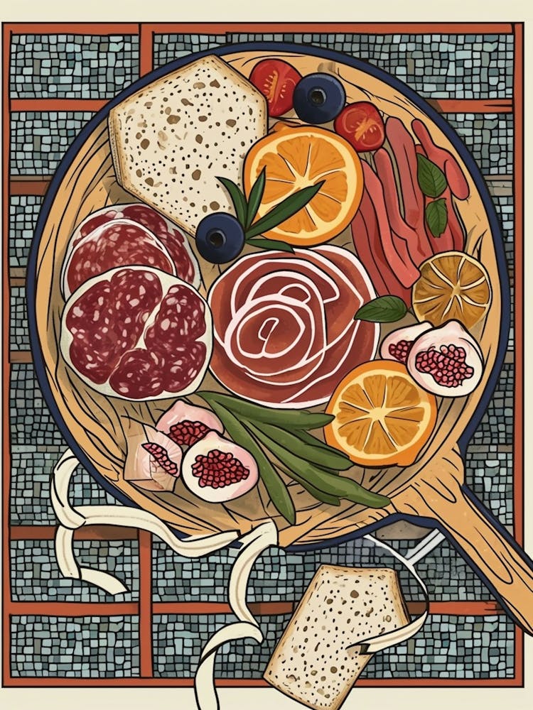 Charcuterie Board On A Tiled Background 2