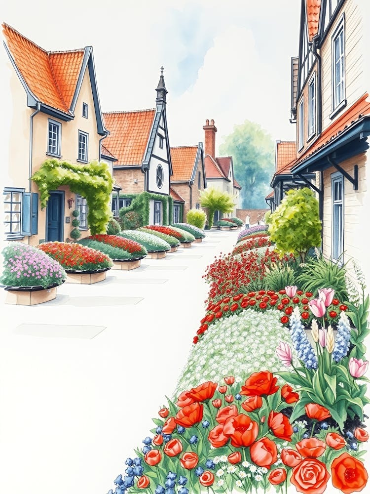Street Scene With Flowers