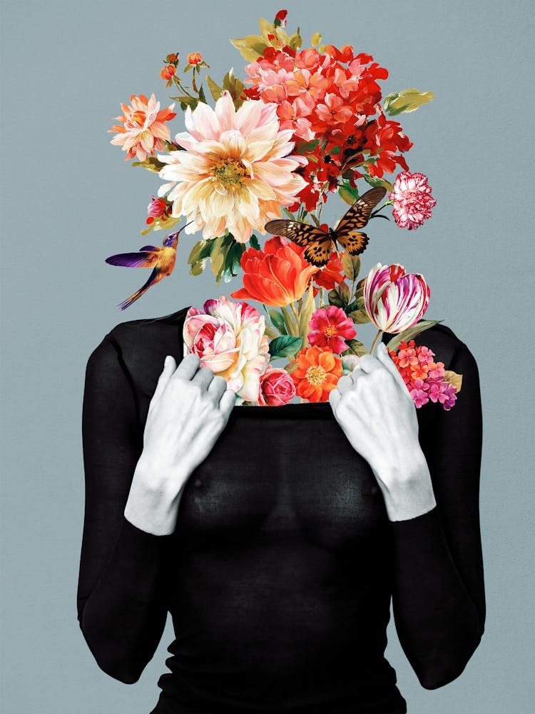 Blow my mind - Creative floral collage, a blooming woman.