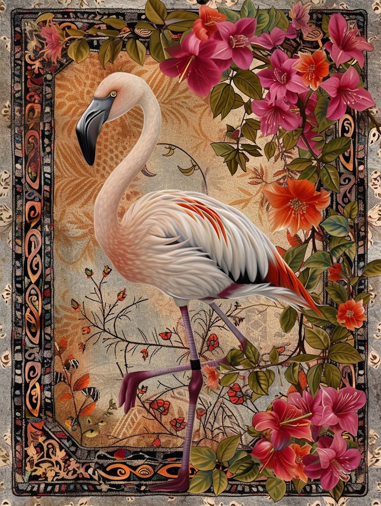 Greater Flamingo And Bougainvillea Boho Print 4