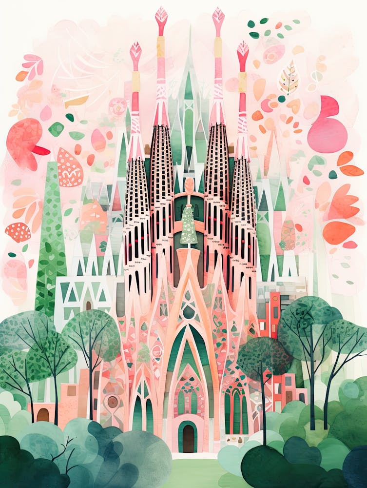 La Sagrada Família   Barcelona, Spain   Cute Botanical Illustration Travel 6