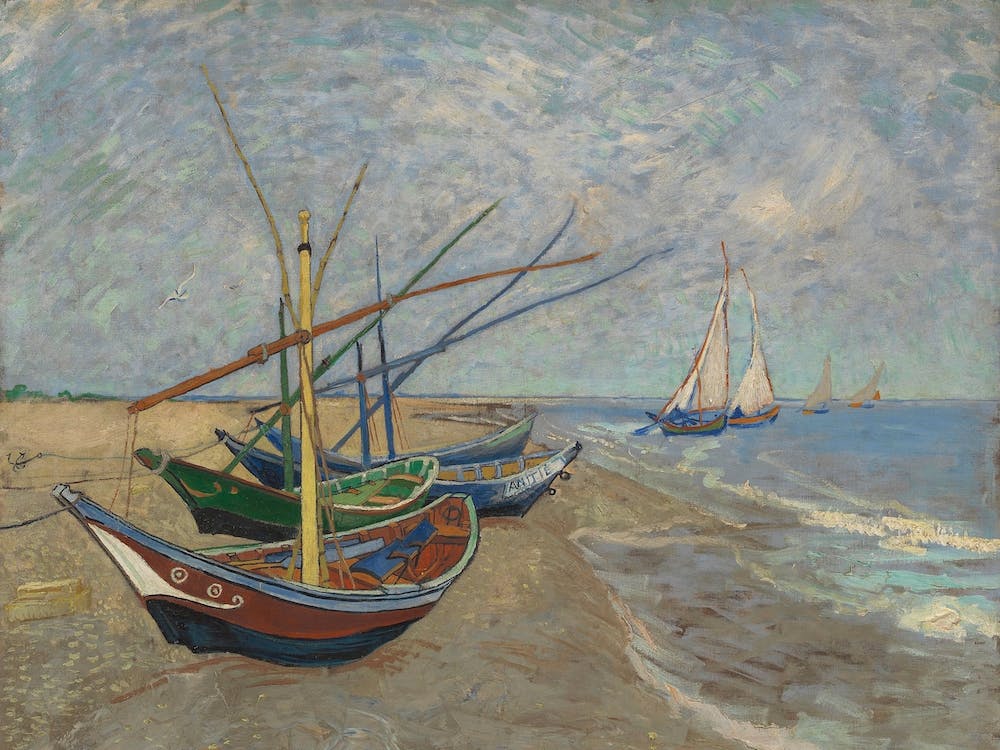 Fishing Boats On The Beach At Saintes Maries, Vincent Van Gogh