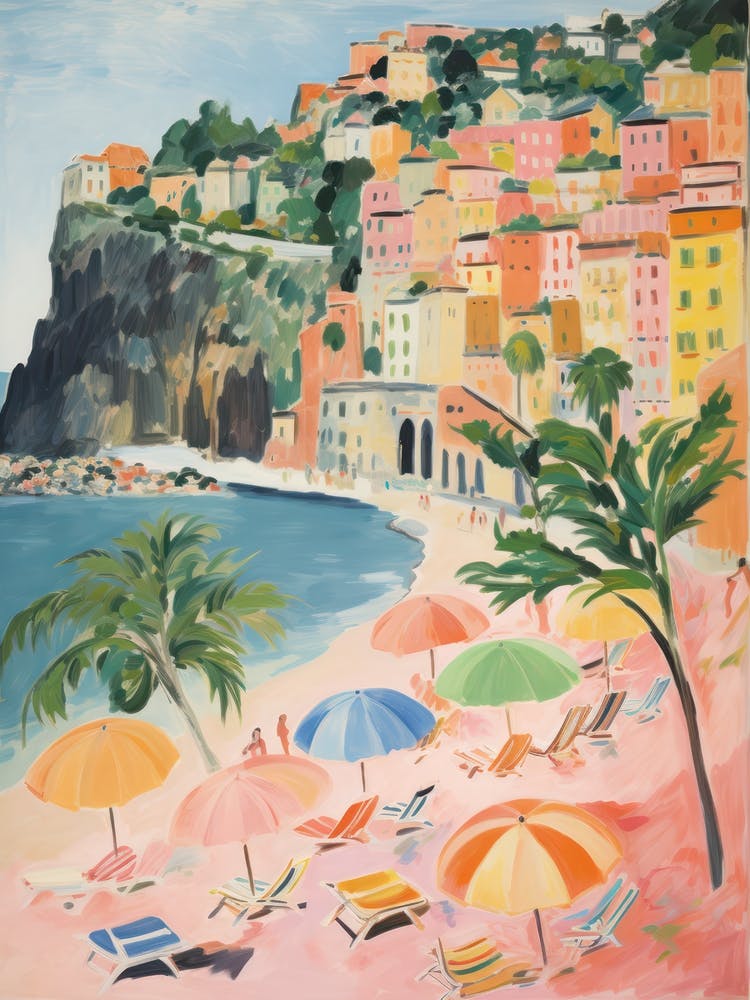 Cinque Terre   Italy Beach Club Lido Watercolour 2