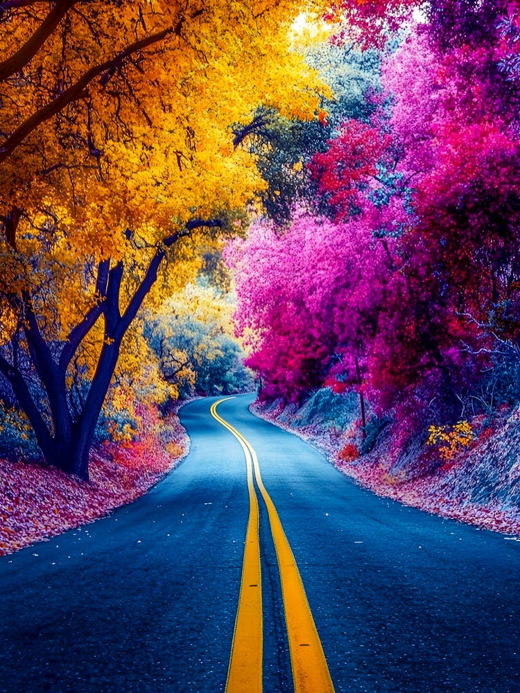 Vibrant Autumn Road – A Colorful Journey Through Nature's Palette