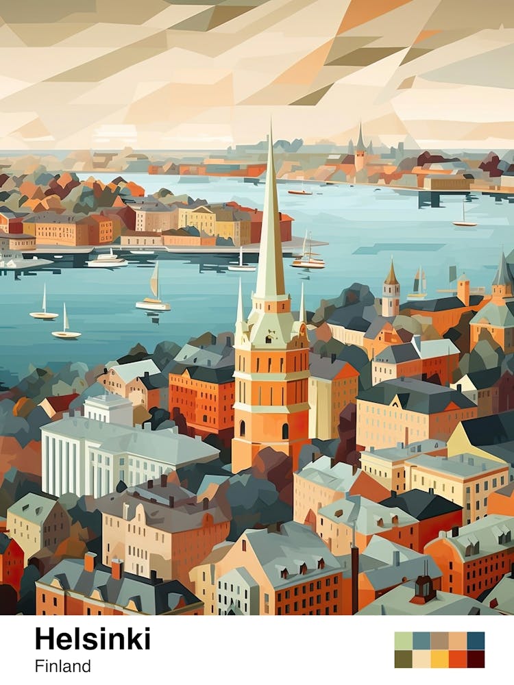 Helsinki, Finland, Geometric Illustration 1 Poster