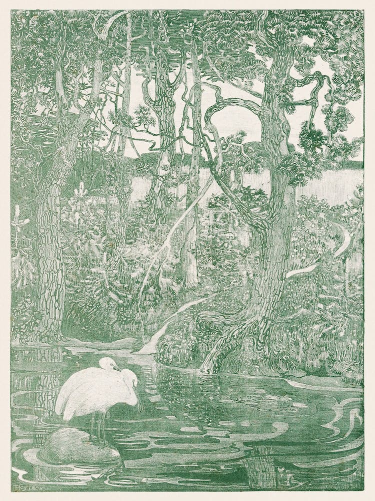 Two Herons At A Forest Pond, Theo Van Hoytema
