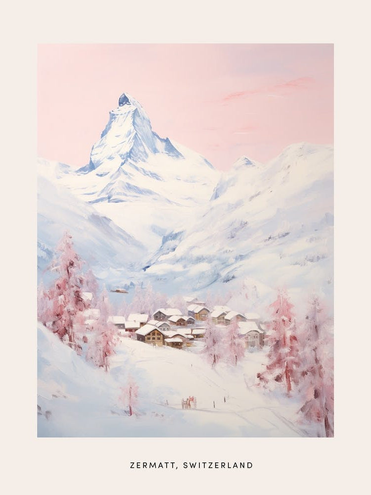 Dreamy Winter Painting Poster Zermatt Switzerland 1