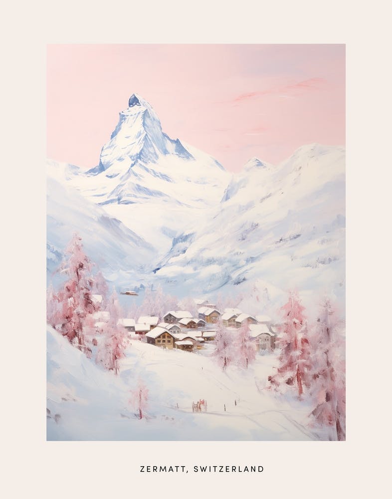 Dreamy Winter Painting Poster Zermatt Switzerland 1