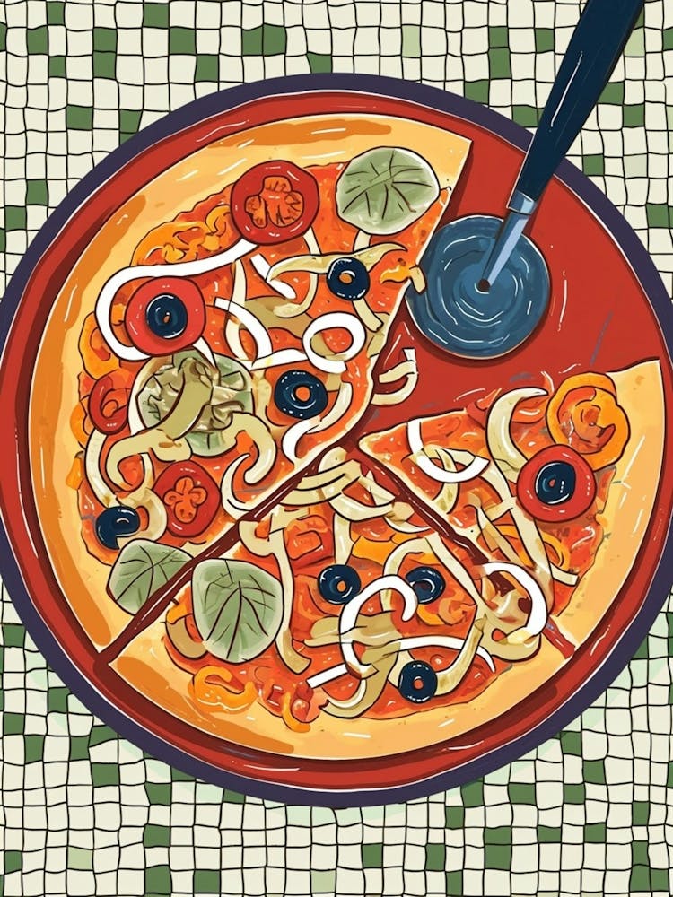 Gourmet Pizza On A Tiled Background 1