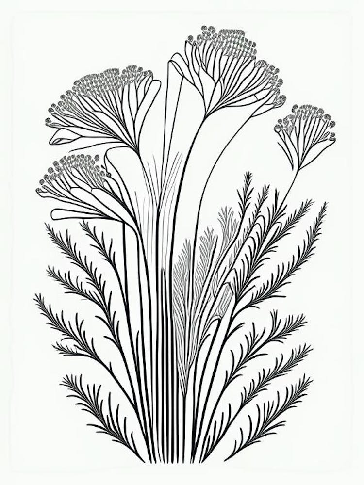 Fennel Herb William Morris Inspired Line Drawing 2