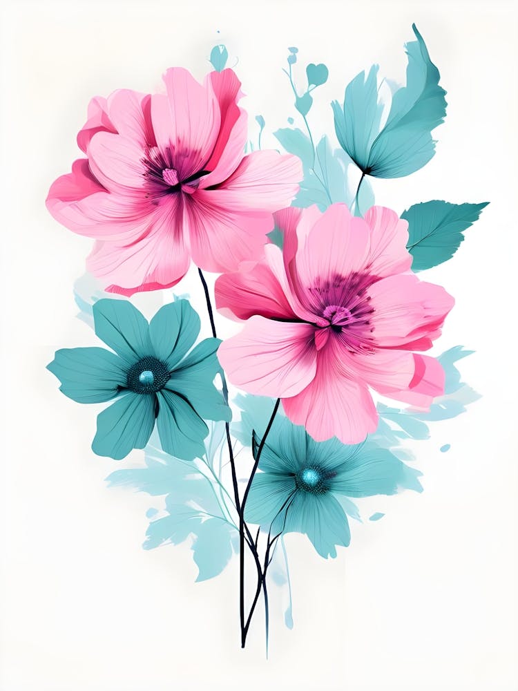 Pink And Blue Flowers 3