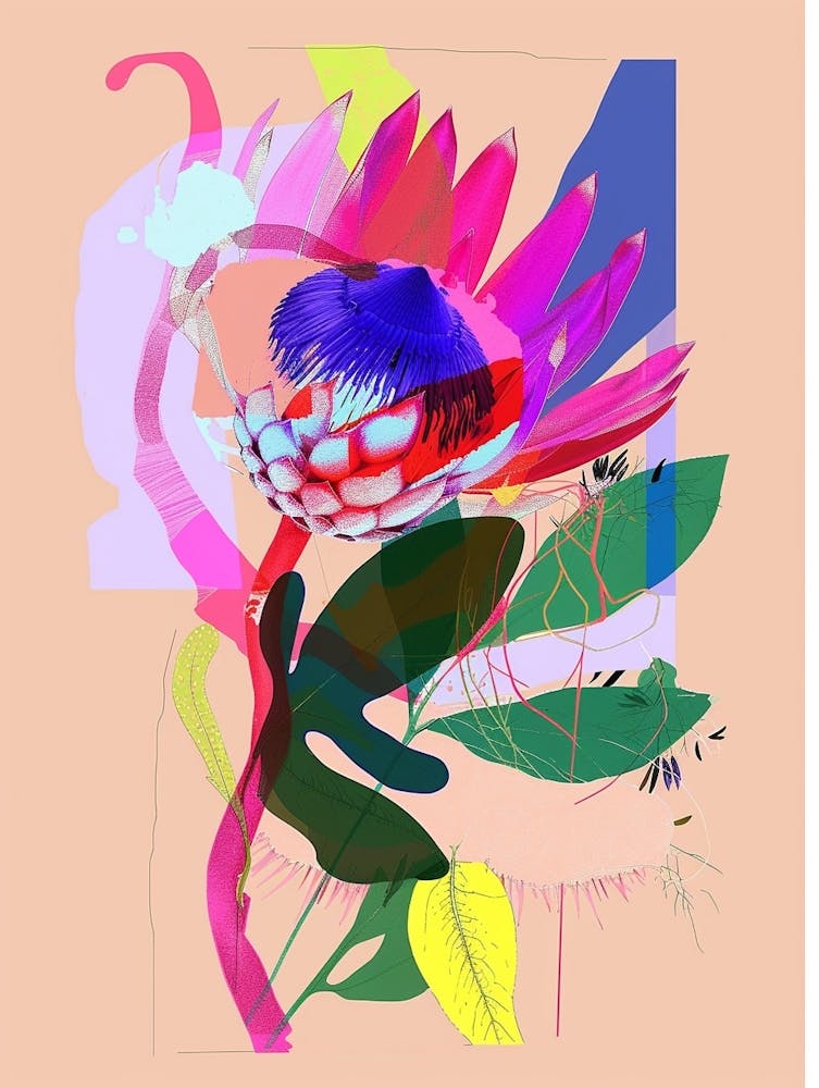 Protea 2 Neon Flower Collage