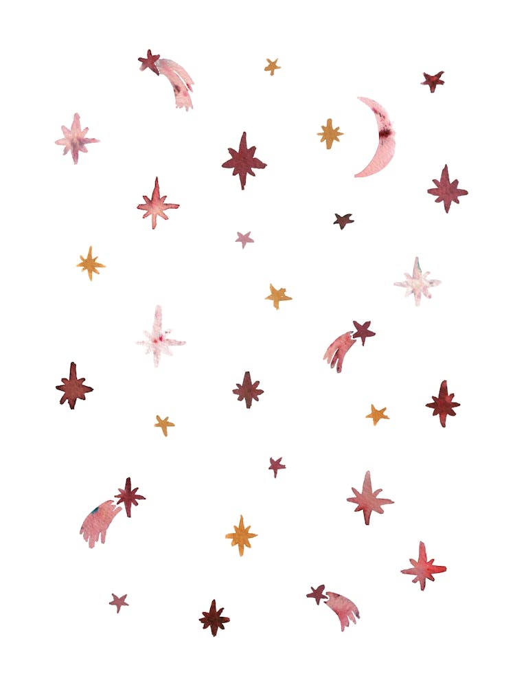 Moon and Stars , Astrology , Hand-painted Art print