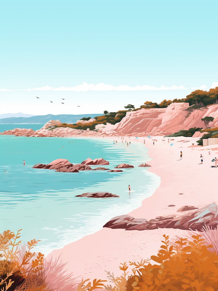 An Illustration In Pink Tones Of Palombaggia Beach Corsica 2