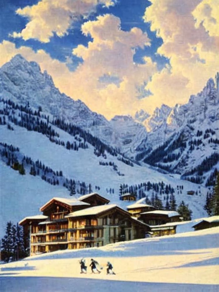 Courmayeur, Italy Ski Resort Vintage Landscape 2 Skiing Poster
