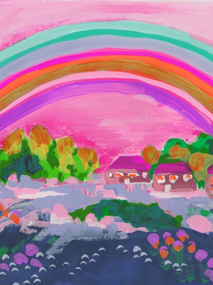 Countryside Rainbow On Pink