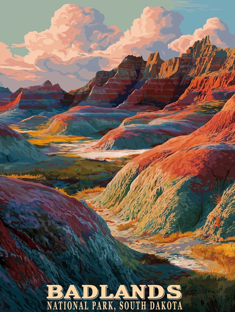 Badlands National Park – Rugged Western Landscape & Dramatic Rock Formations Art