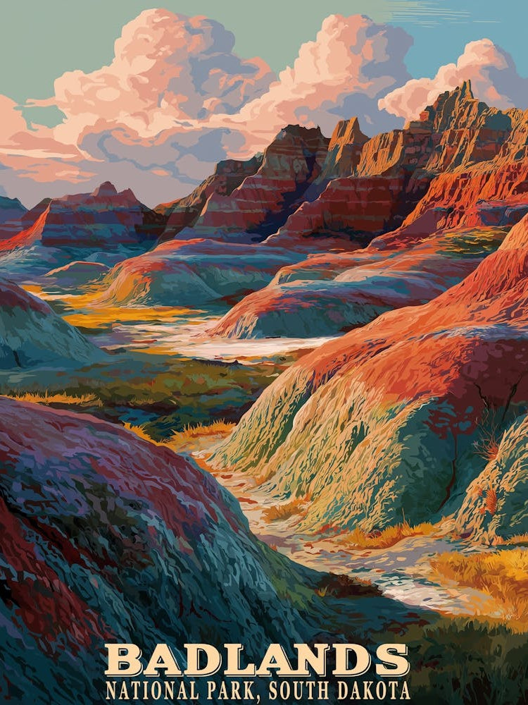 Badlands National Park – Rugged Western Landscape & Dramatic Rock Formations Art