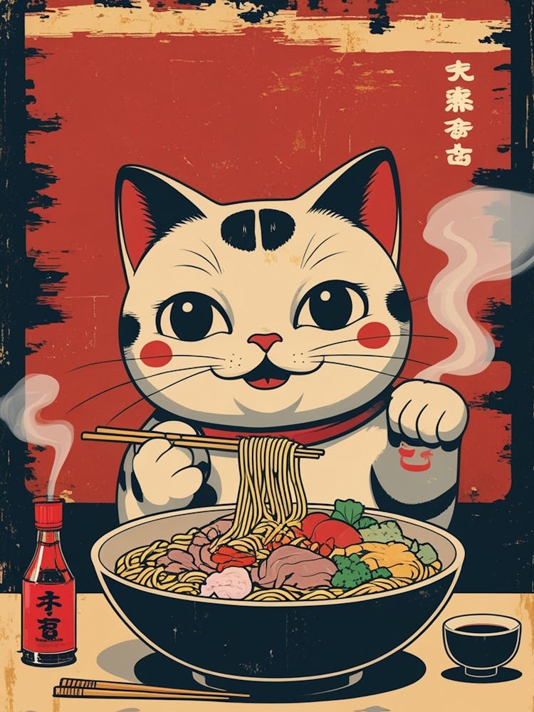 Asian Cat With Chopsticks