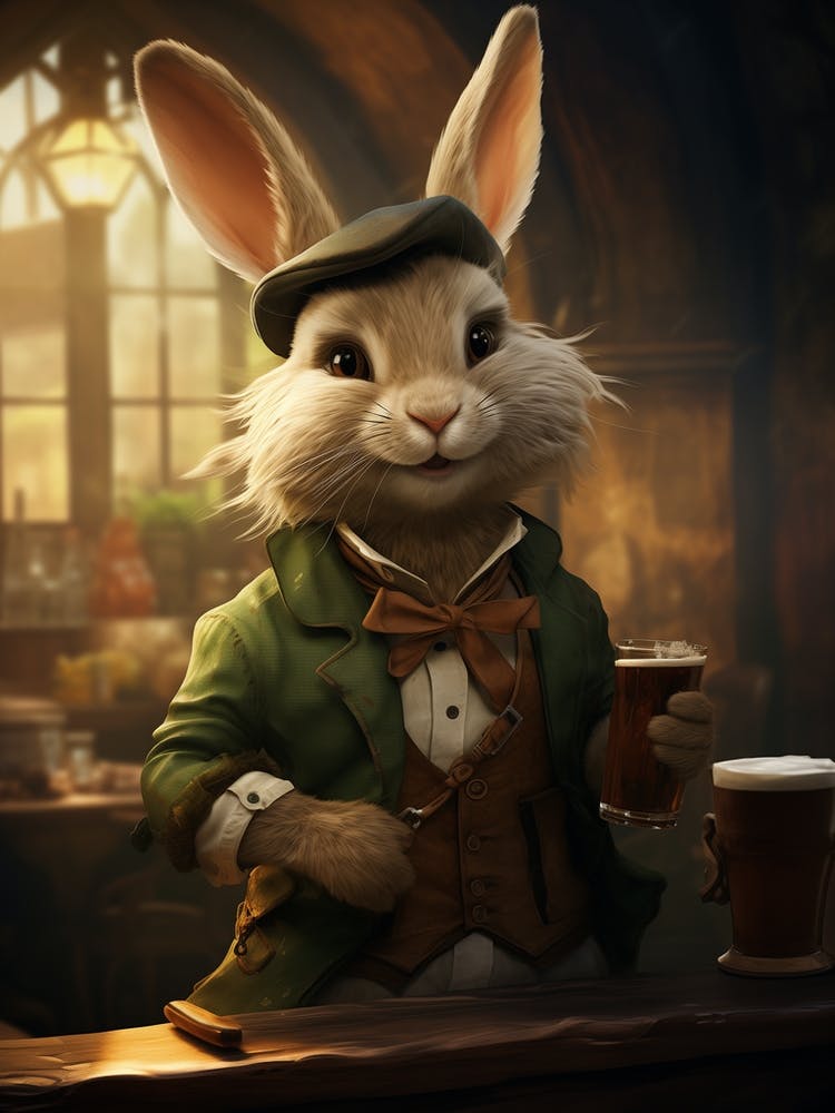 Rabbit Holding A Beer