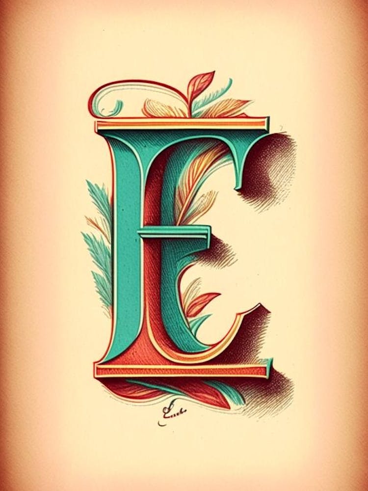E, Letter, Alphabet Vintage Sketch 3