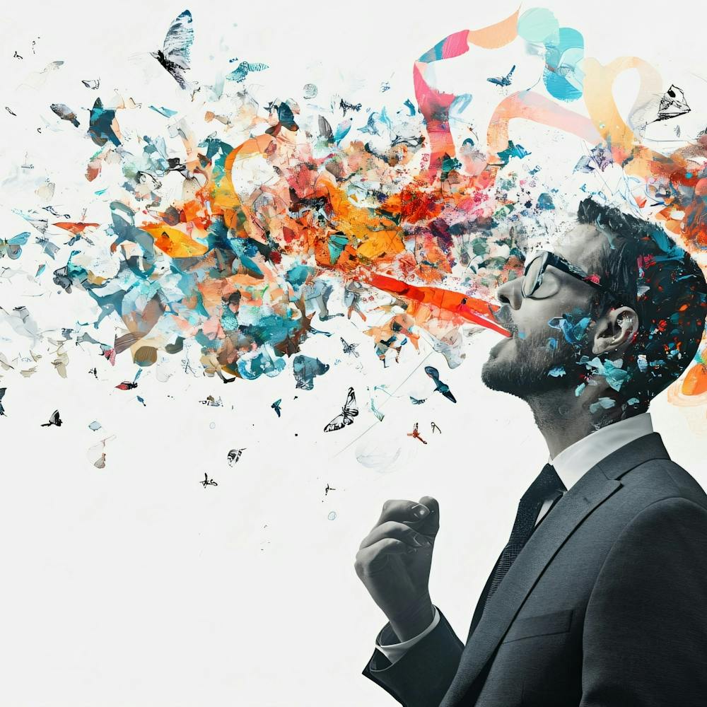 Man Blowing Out Butterflies