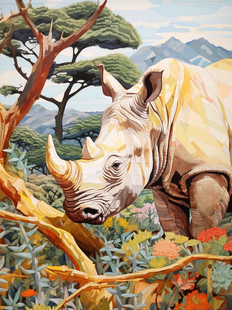 Patchwork Rhino With The Trees 7