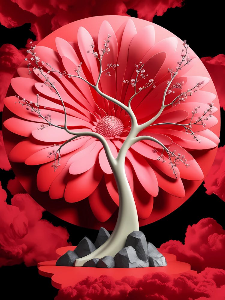 3d Roter Baum