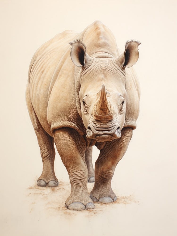 Detailed Vintage Illustration Of A Rhino 6