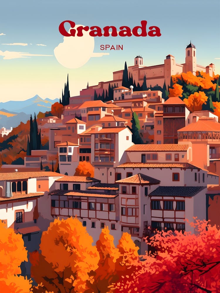 Granada Spanien Andalusien Reisekunst Illustration