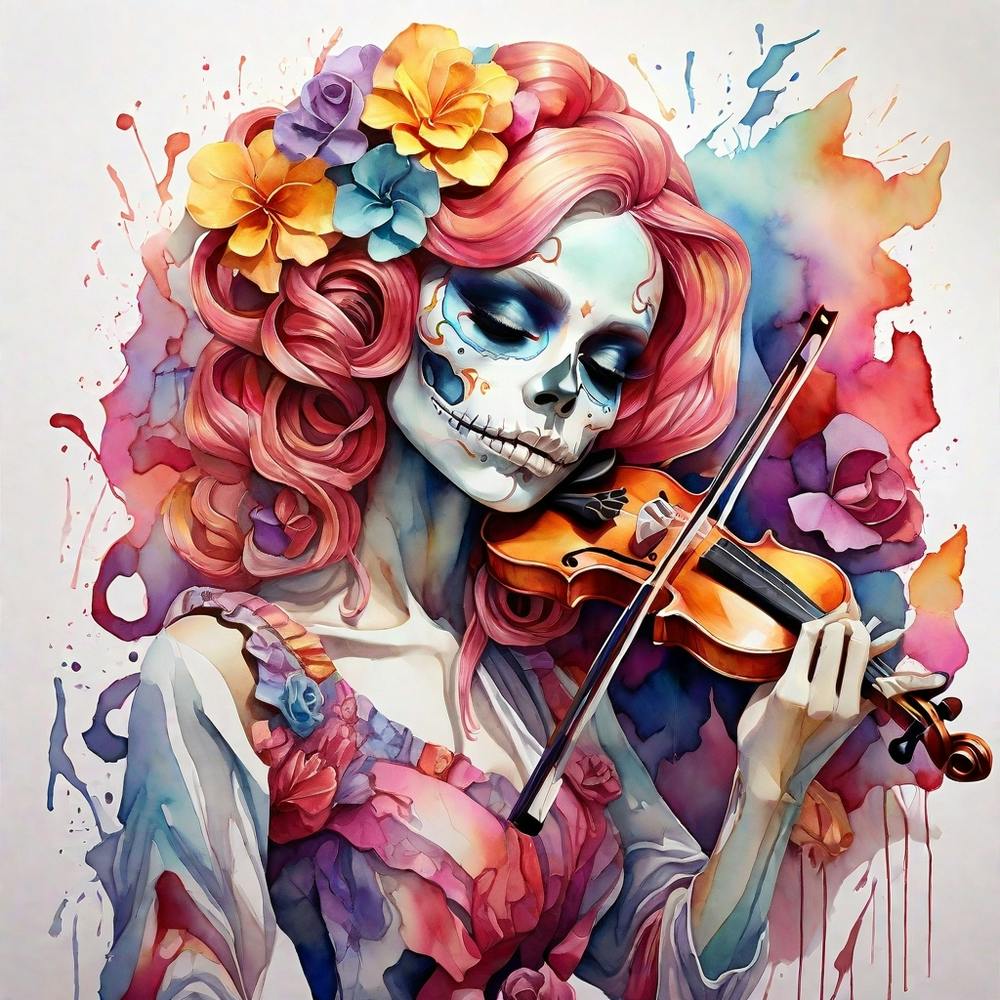 Skeleton girl playing violin