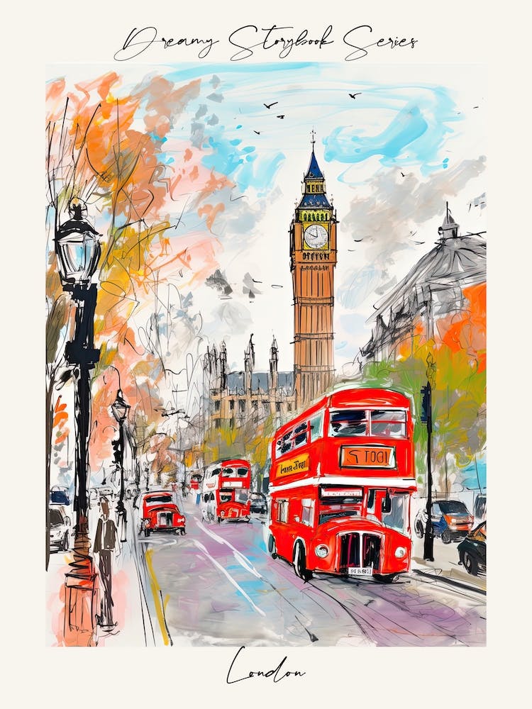 Poster Of London, Dreamy Storybook Illustration 4