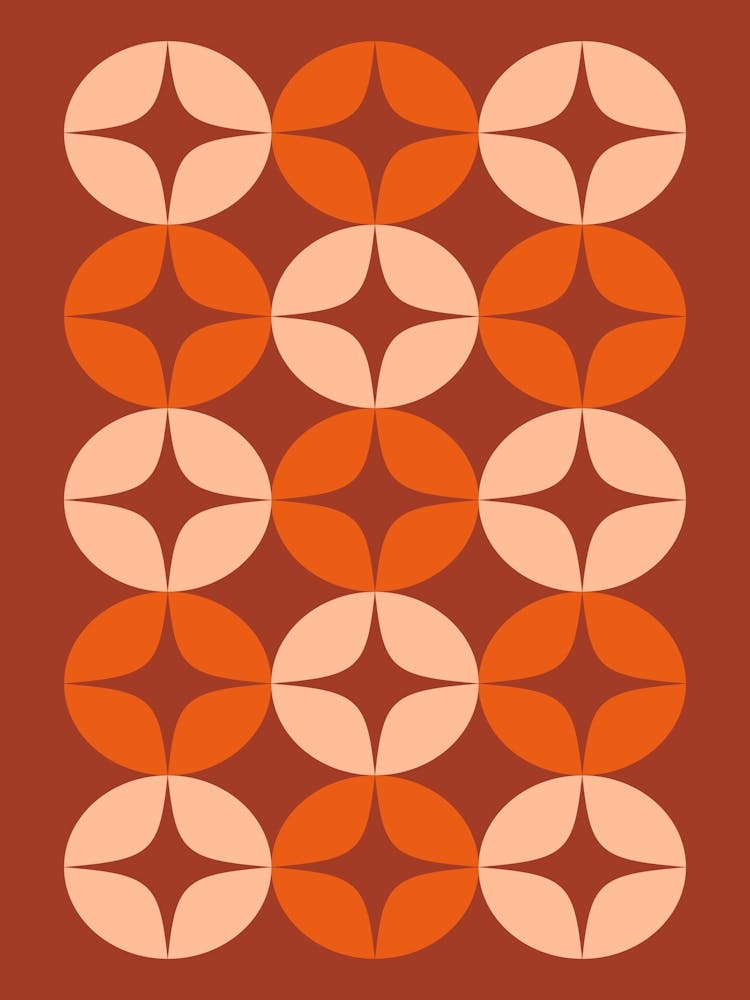 Mid Century Modern Vintage Petal Shapes in Burnt Orange and Peach