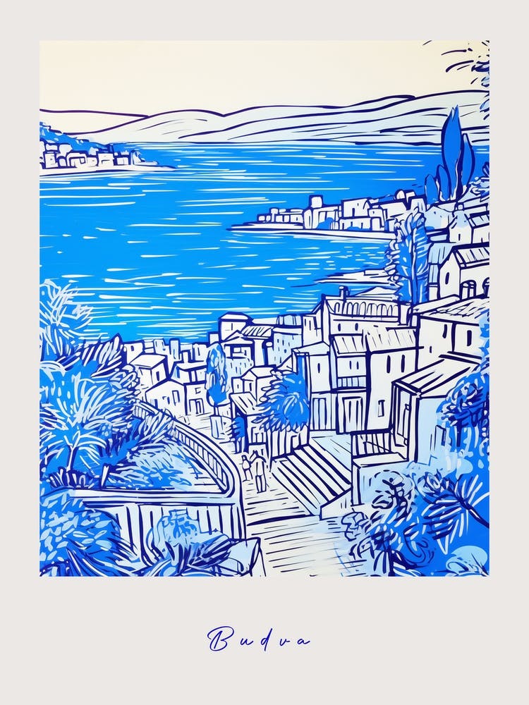 Budva Montenegro Mediterranean Blue Drawing Poster