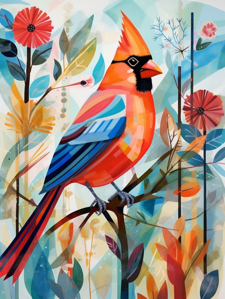 Bird Painting Collage Northern Cardinal 1