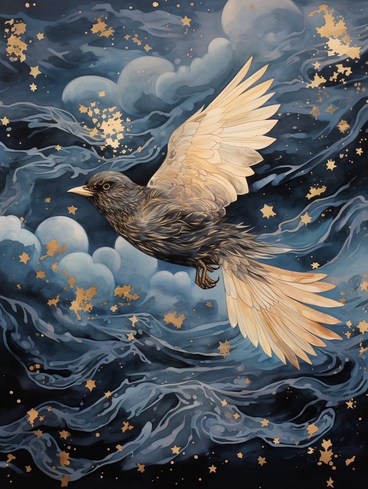 Pinson Peinture avec Détails Dorés