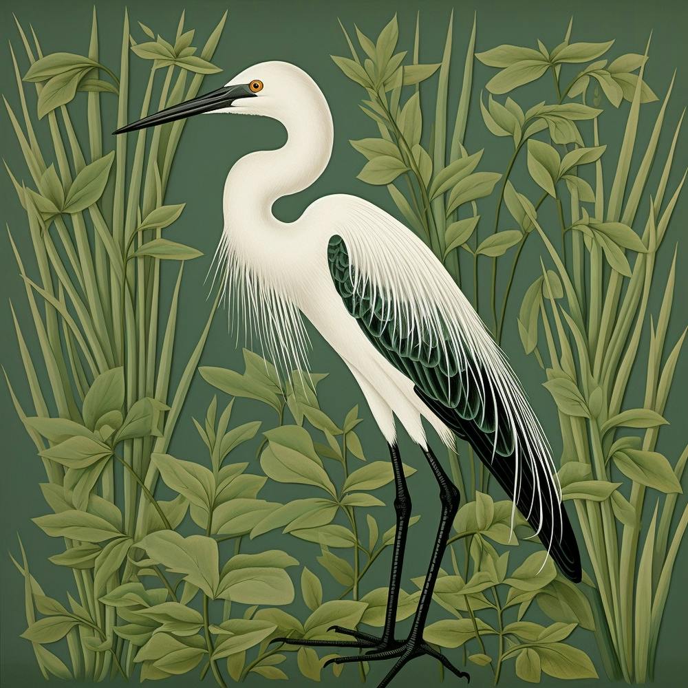 Ohara Koson Inspired Bird Painting Egret 1 Square