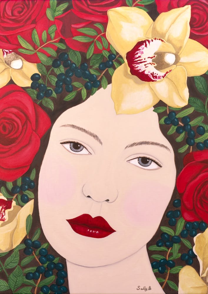 Woman With Orchid And Roses