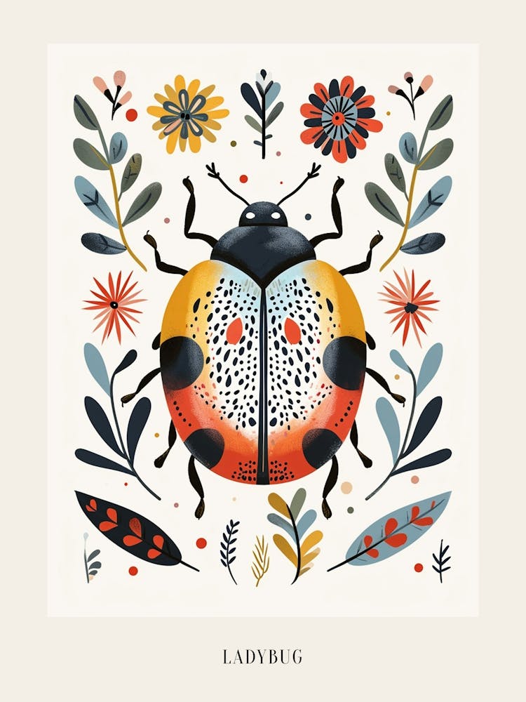 Colourful Insect Illustration Ladybug 15 Poster